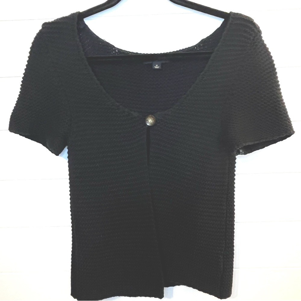 Banana Republic Black Textured Cardigan One Button Open Front Layering Medium